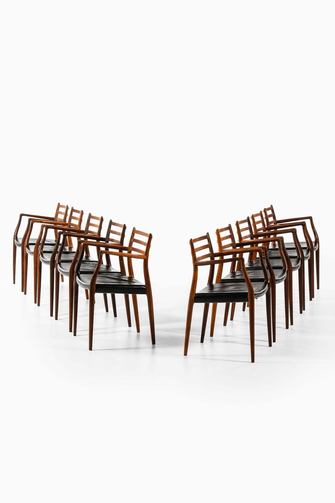 Set Of 10 Armchairs In Rosewood And Black Leather By Niels Otto Møller, 1960's photo 72193.0