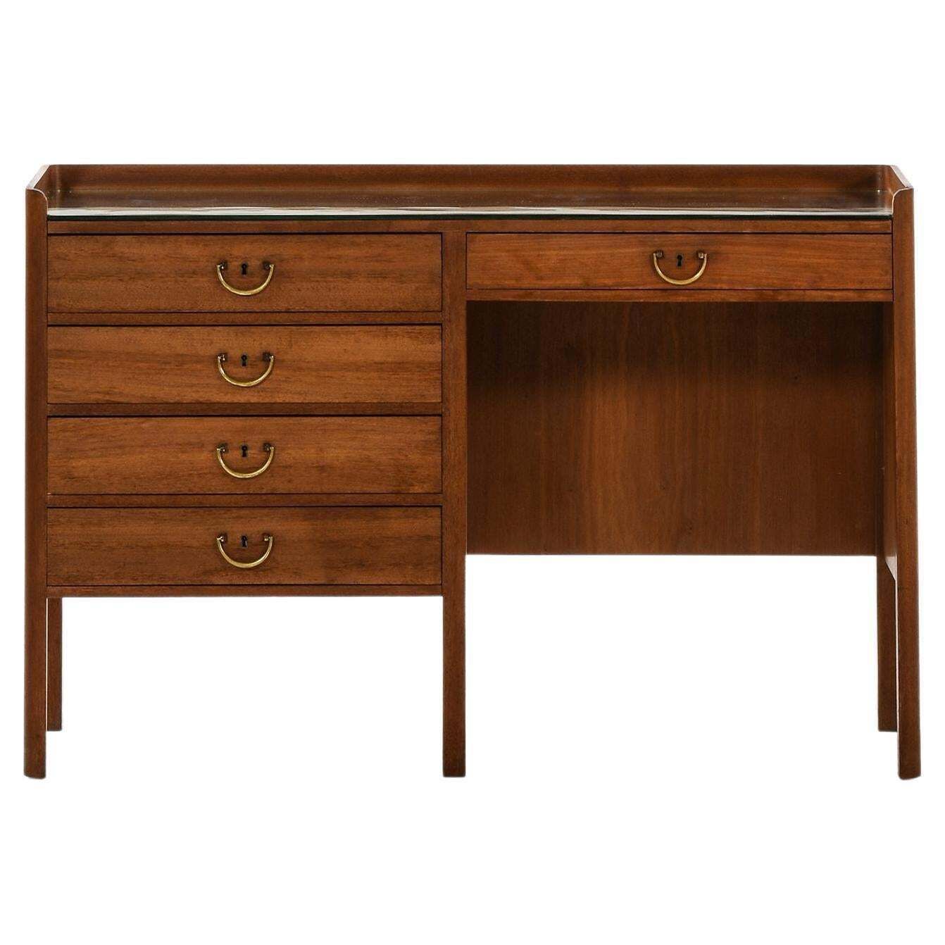Vanity / Dressing Table In Walnut, Brass And Glass By Josef Frank, 1950's