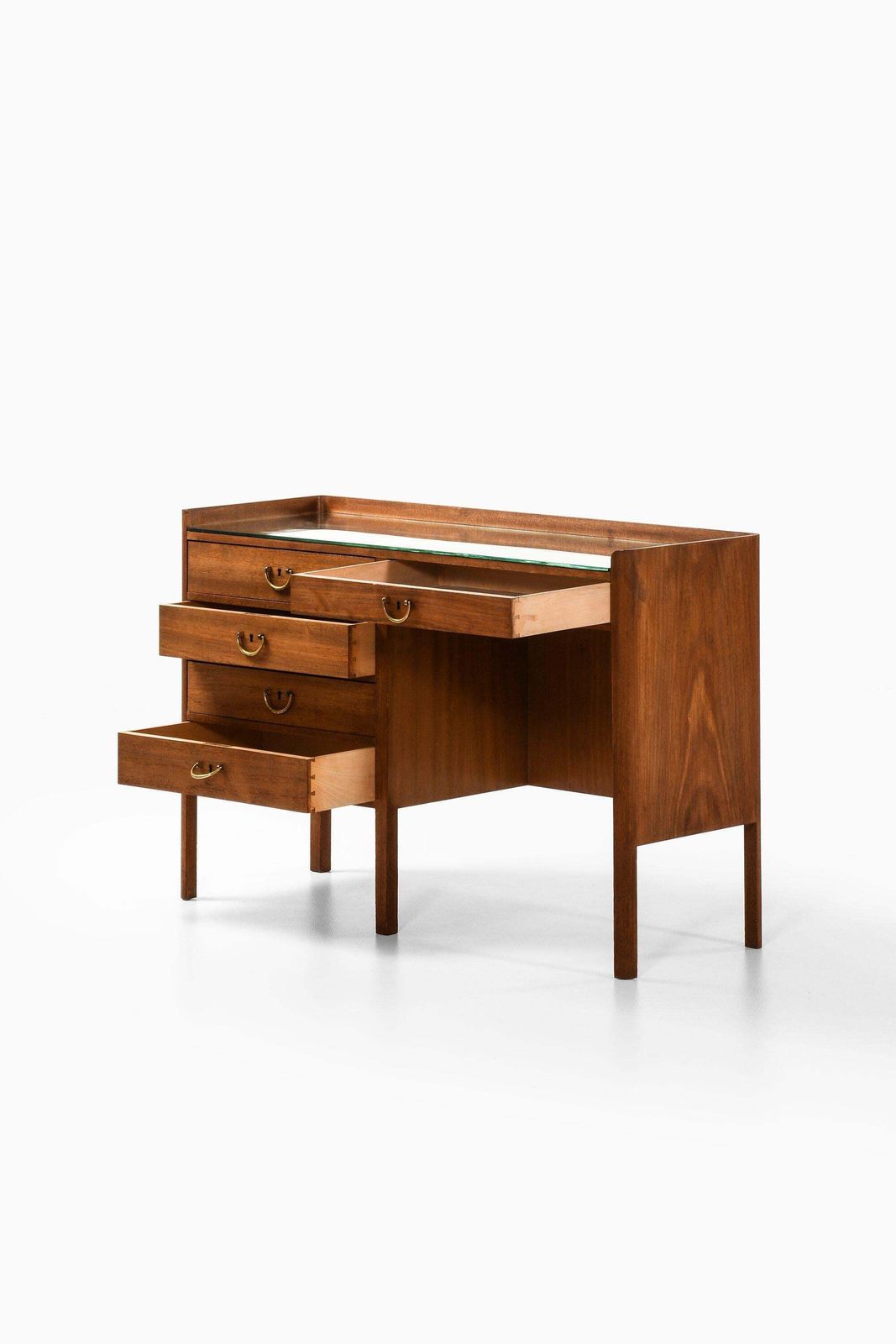 Vanity / Dressing Table In Walnut, Brass And Glass By Josef Frank, 1950's photo Furniture