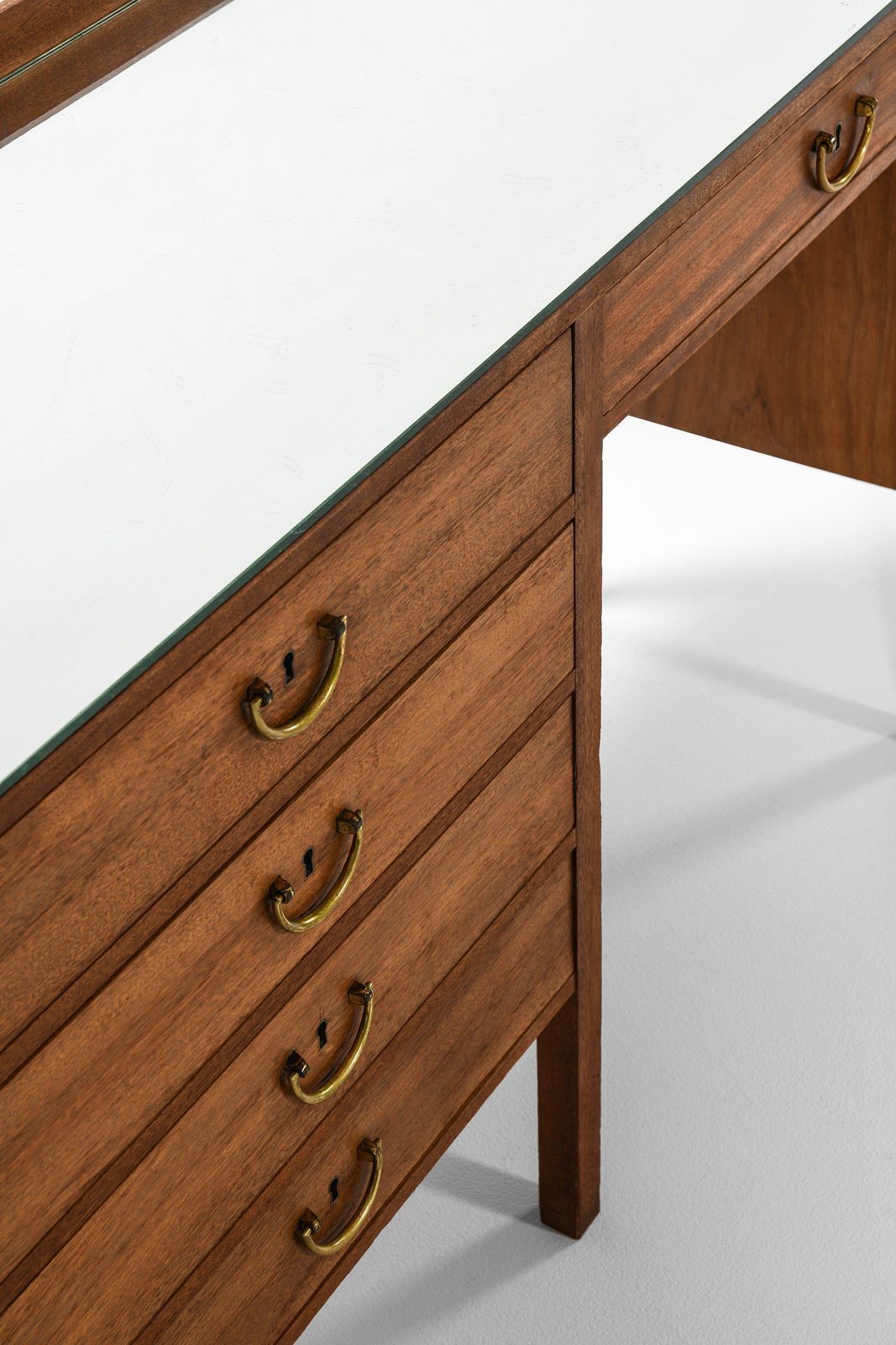 Vanity / Dressing Table In Walnut, Brass And Glass By Josef Frank, 1950's photo buy