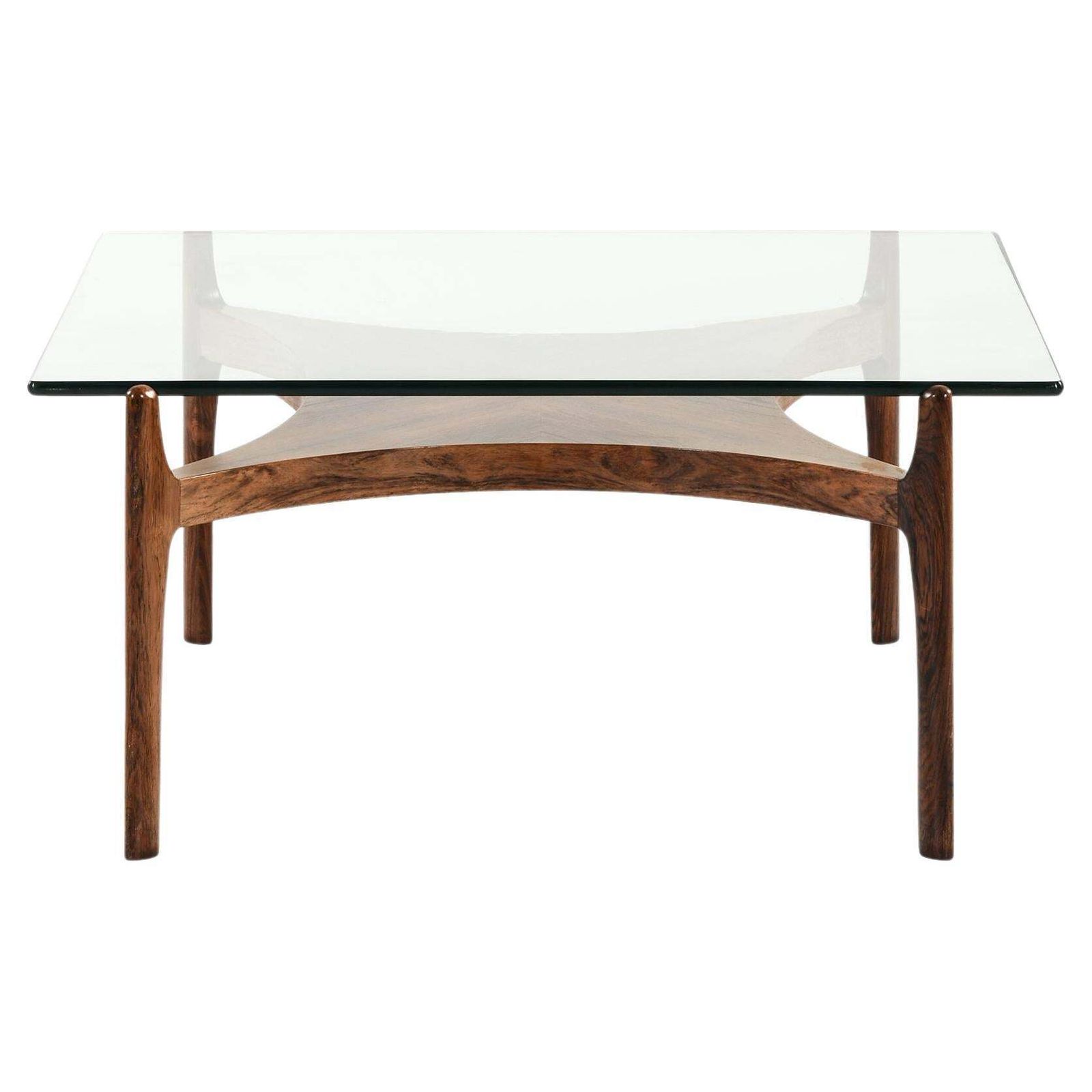 Square Coffee Table In Rosewood And Glass By Sven Ellekær, 1960's