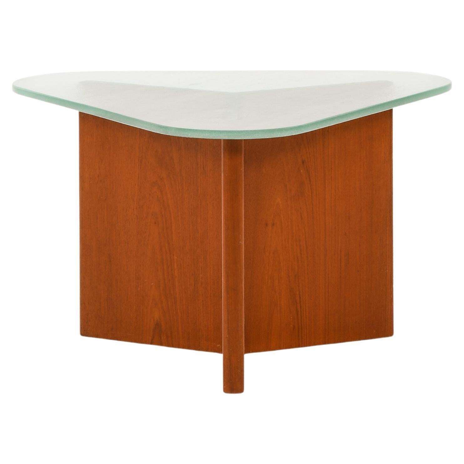 Triangular Coffee Table In Elm And Raw Glass Top By Axel Einar Hjorth, 1940's