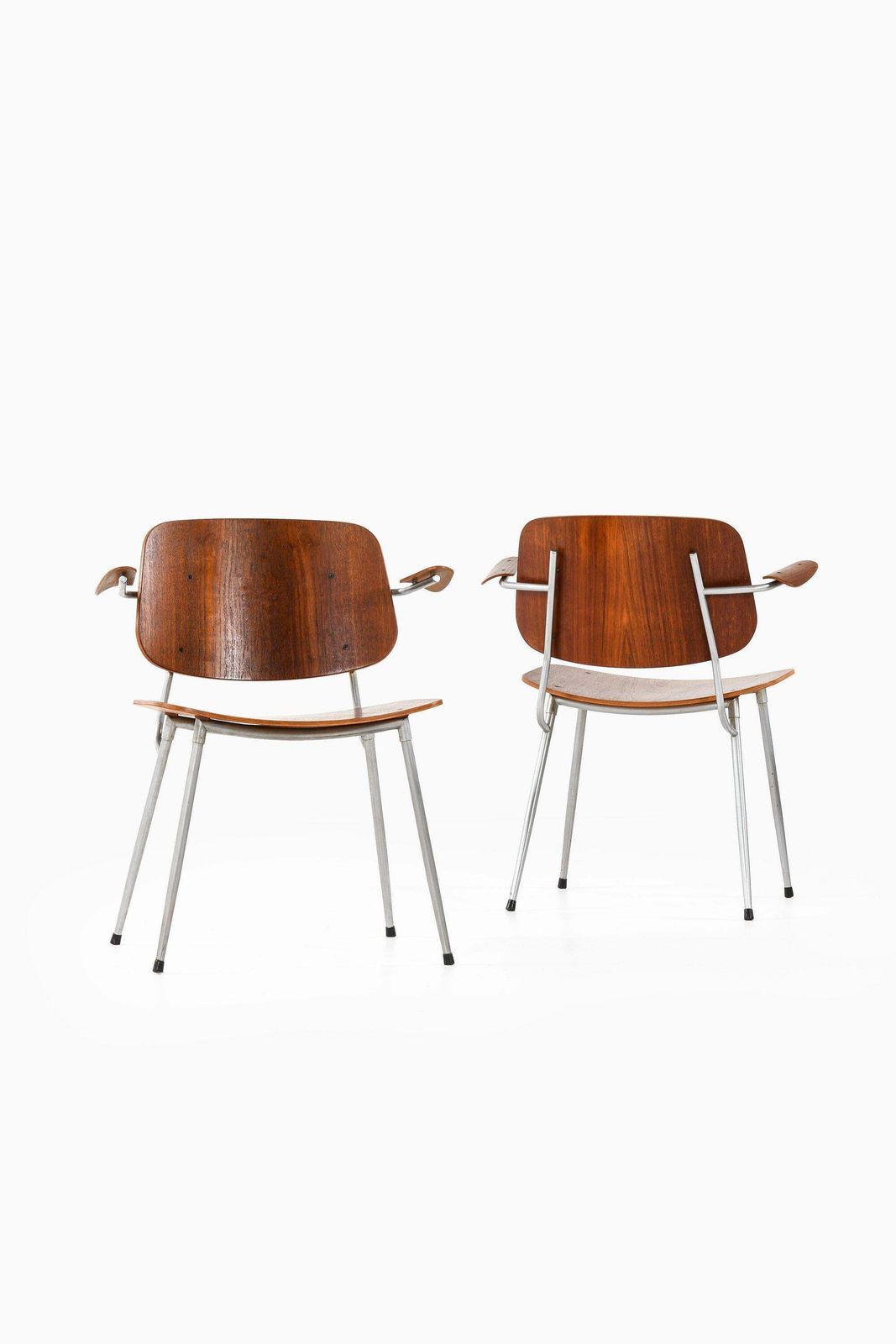 Set Of 6 Dining Chairs And 2 Armchairs In Teak With Steel By Børge Mogensen photo for sale