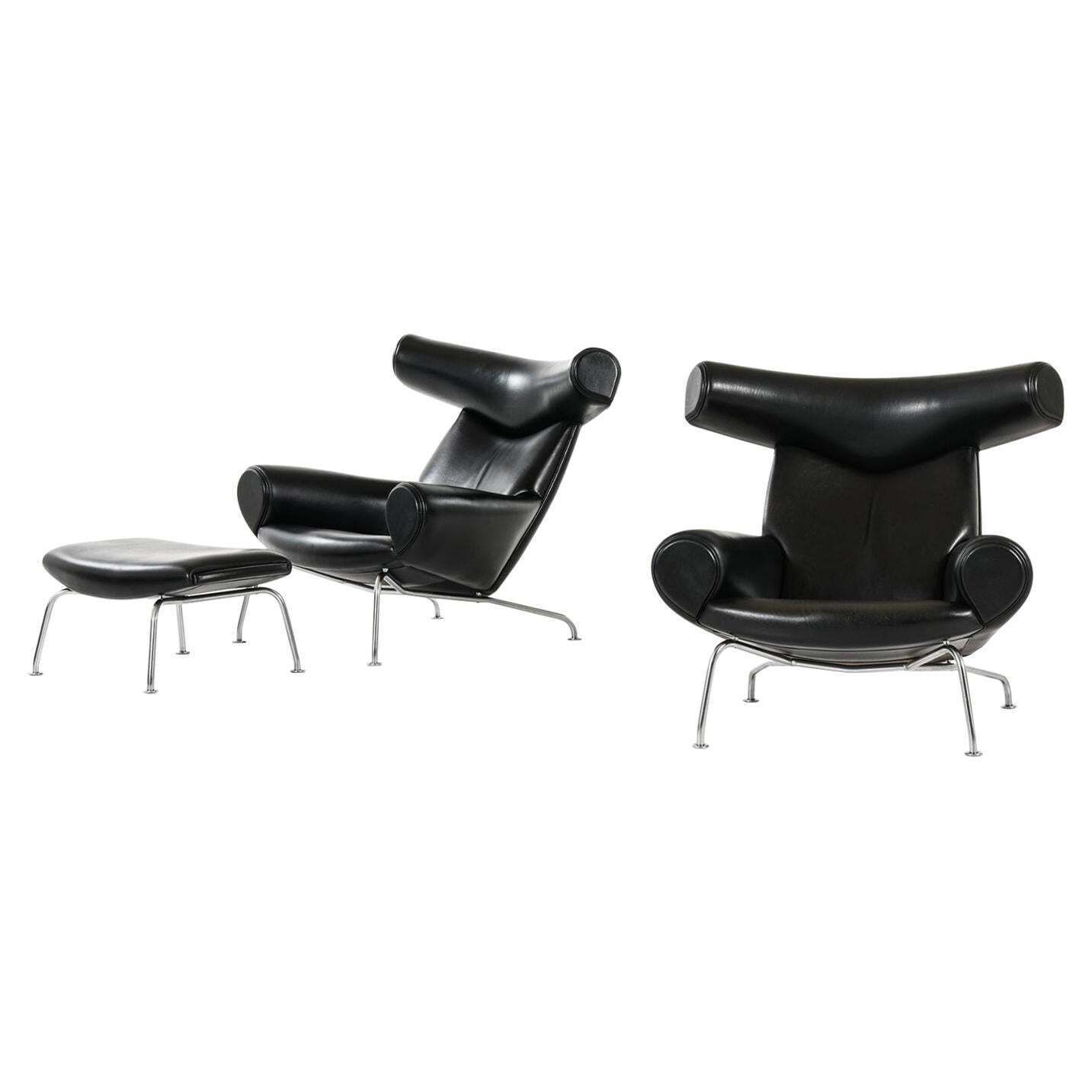 Hans Wegner Easy Chairs And Stool Model Ej 100 By Erik Jørgensen In Denmark