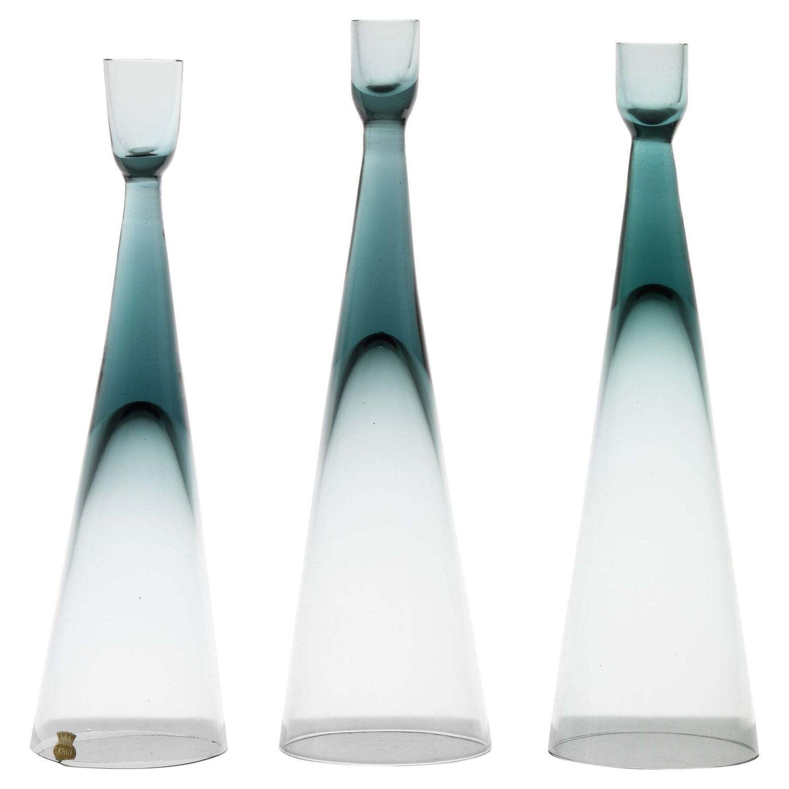 Set Of 3 Candlesticks In Glass By Bengt Edenfalk, 1960's