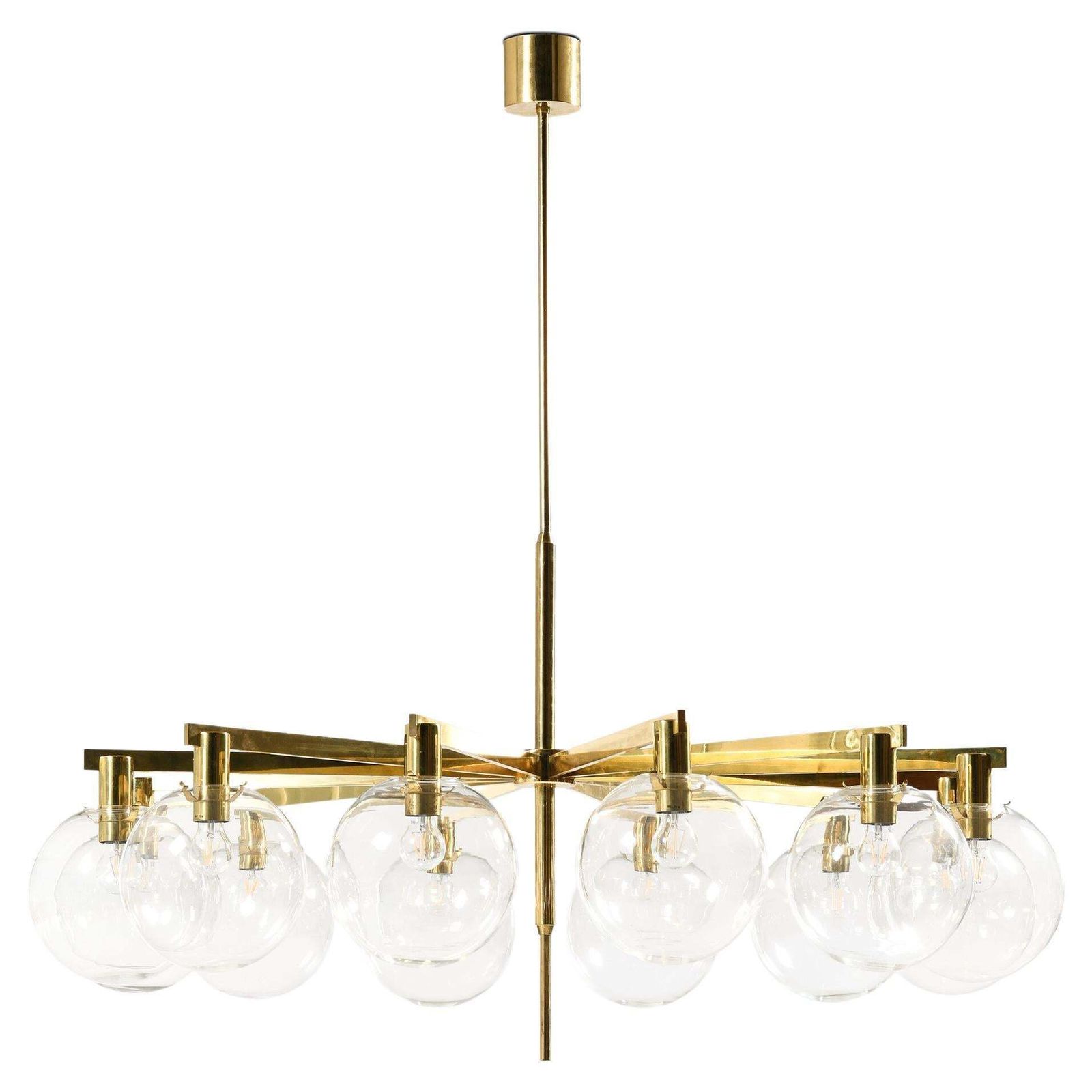 Big Ceiling Lamp In Brass & Original Clear Glass By Hans Agne Jakobsson, 1950's