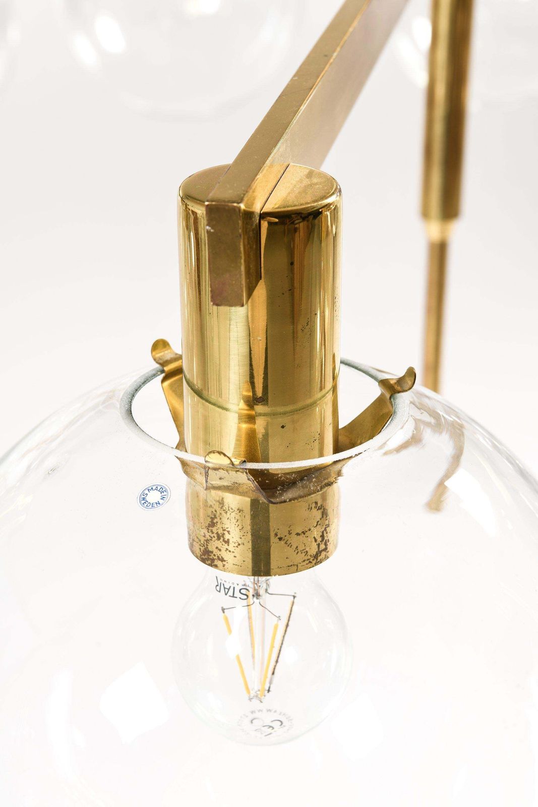 Big Ceiling Lamp In Brass & Original Clear Glass By Hans Agne Jakobsson, 1950's photo 29744.0