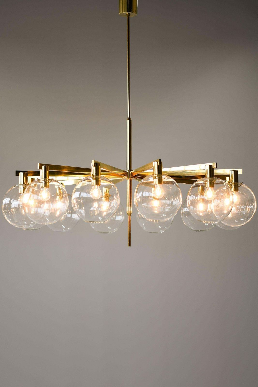 Big Ceiling Lamp In Brass & Original Clear Glass By Hans Agne Jakobsson, 1950's photo buy