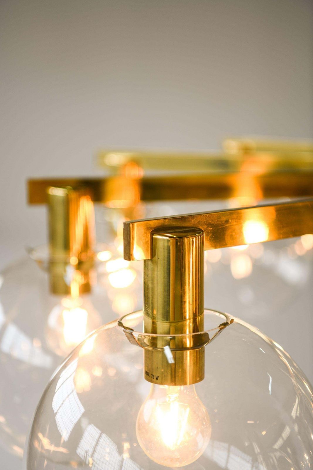 photo for sale Big Ceiling Lamp In Brass & Original Clear Glass By Hans Agne Jakobsson, 1950's