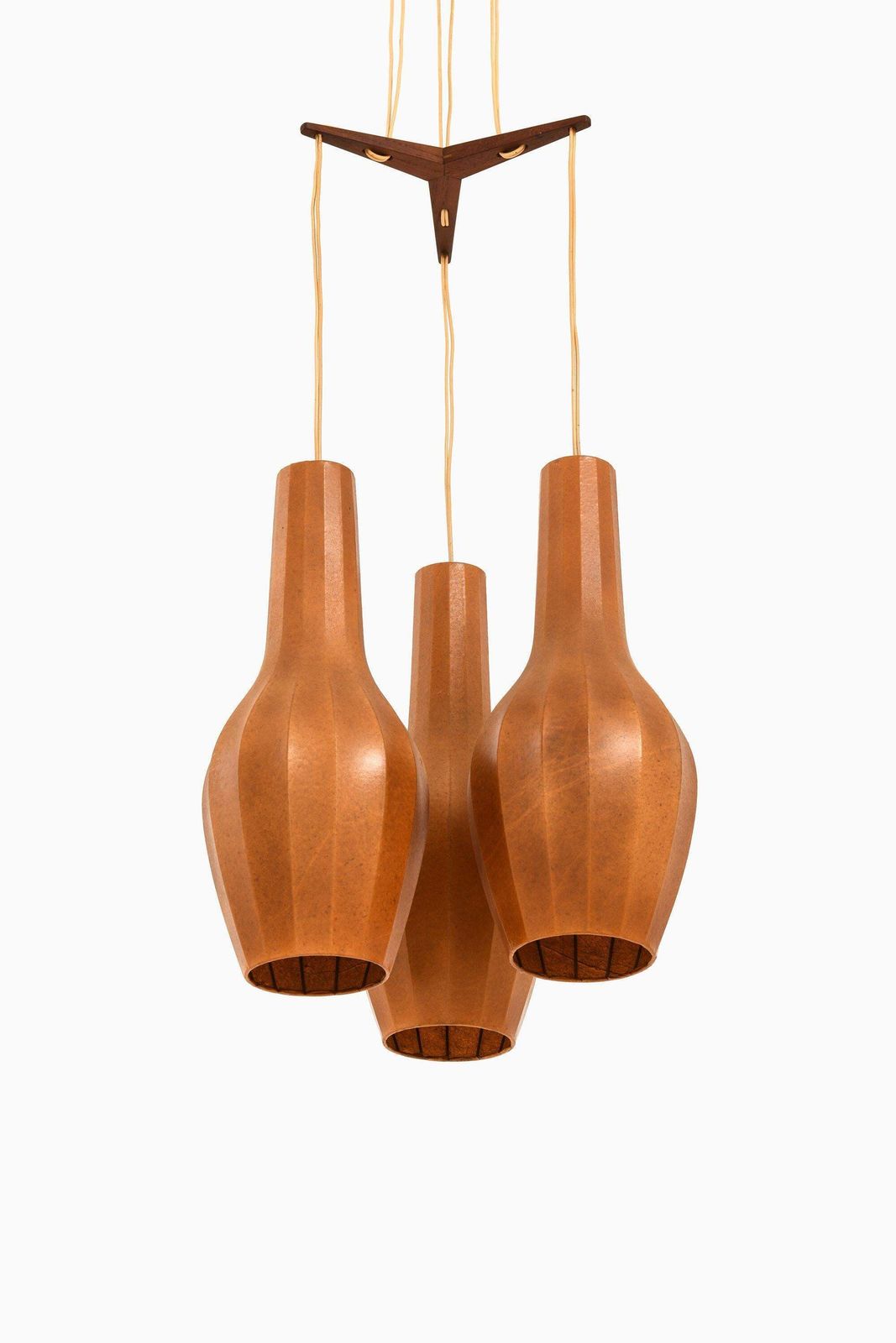 Ceiling Lamp Pendant In Teak And Original Lamp Shades By Hans Bergström, 1950's photo furniture