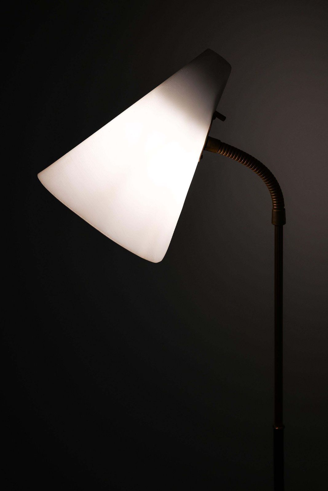 Rare Floor Lamp In Black Lacquered Metal, Brass And White Plastic, 1950’s photo Lighting