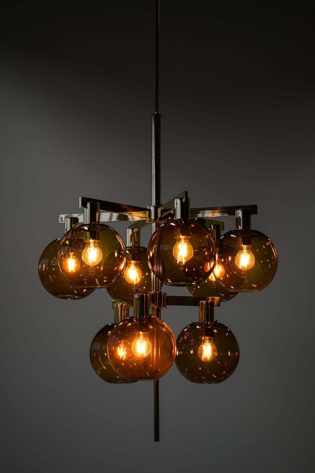 Ceiling Lamp Chandelier In Brass And Amber Glass By Hans Agne Jakobsson, 1950's photo 12740.0
