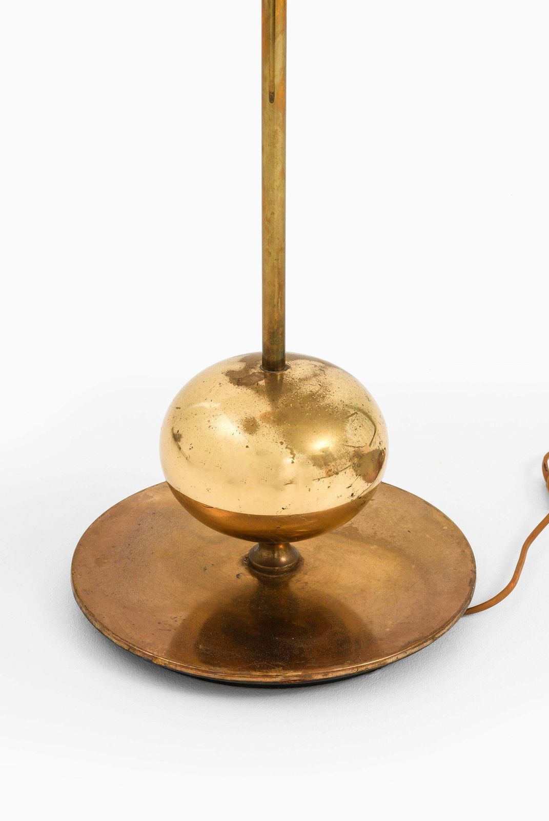 Rare Floor Lamp In Brass And Fabric Shade, 1950’s photo Lighting