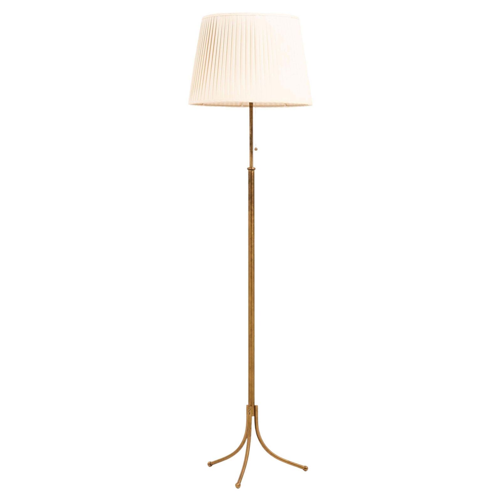 Height Adjustable Floor Lamp In Brass And Lamp Shade By Josef Frank, 1950's