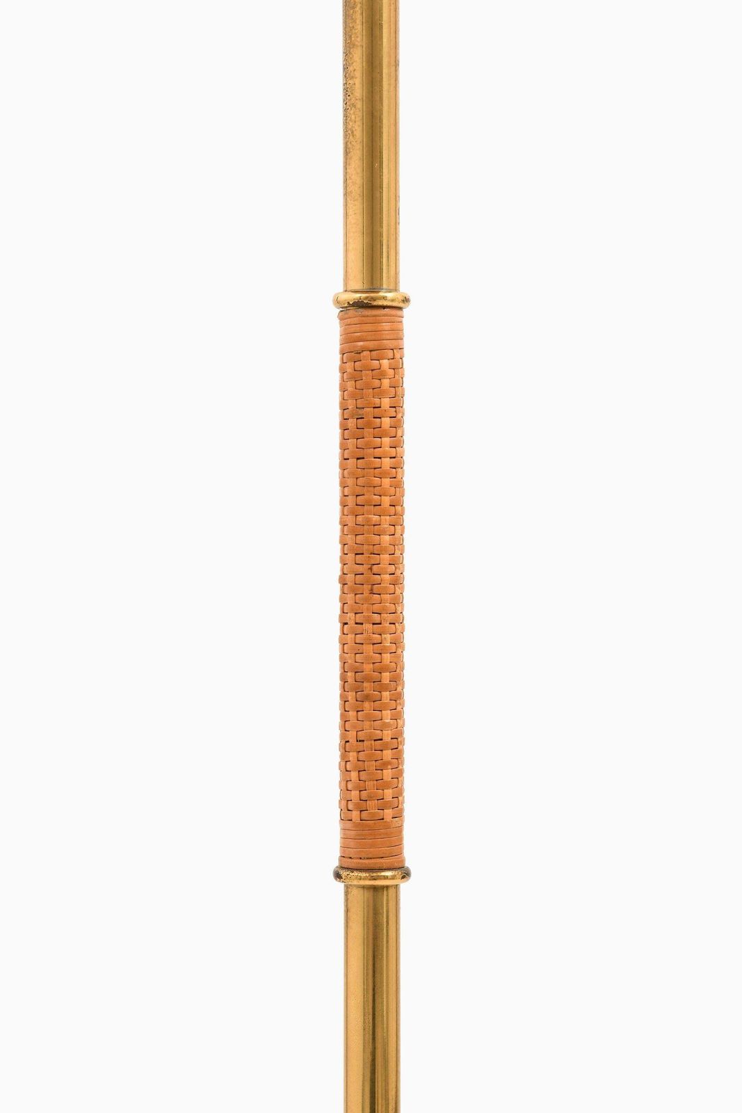 Height Adjustable Floor Lamp In Brass, Woven Cane And Rattan Shade, 1940's photo 8069.0