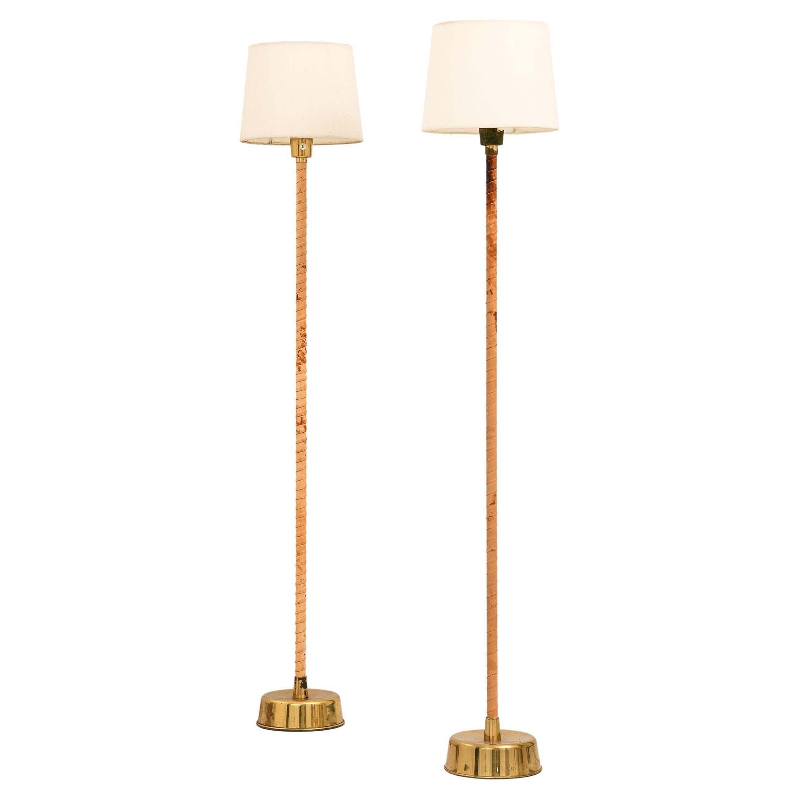 Floor Lamps In Leather, Brass And Lamp Shades By Lisa Johansson Pape, 1950's