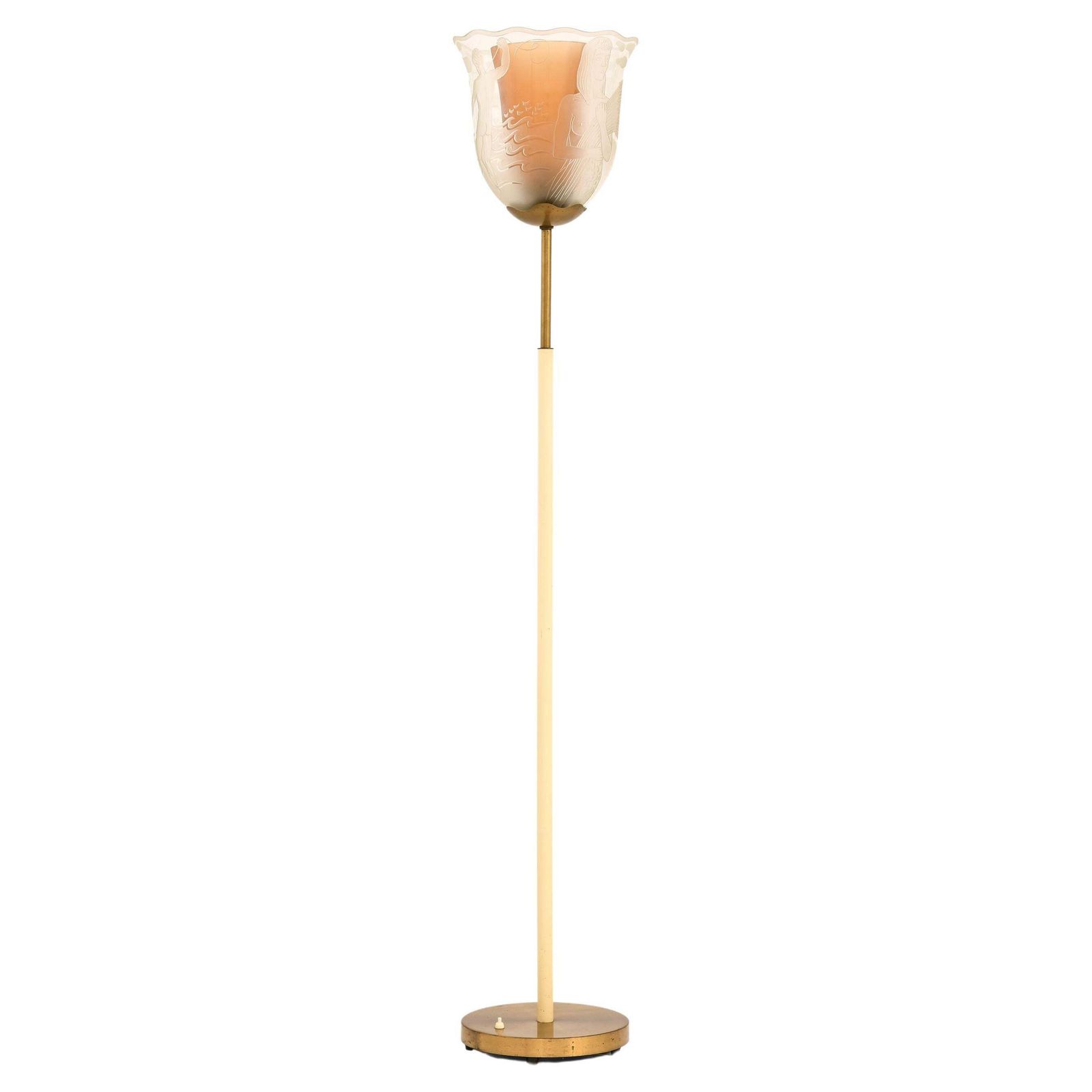 Floor Lamp In Double Glass Shades And Brass By Bo Notini, 1940’s