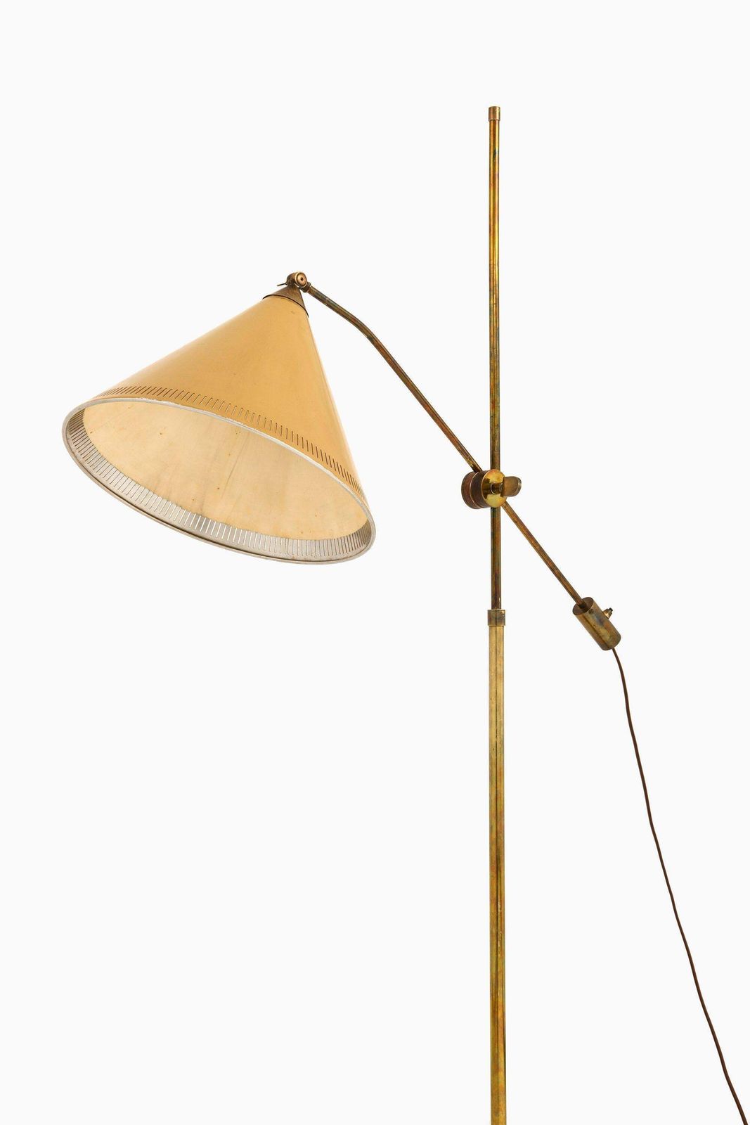 Floor Lamp In Brass And Original Yellow Lamp Shade, 1950's photo Lighting