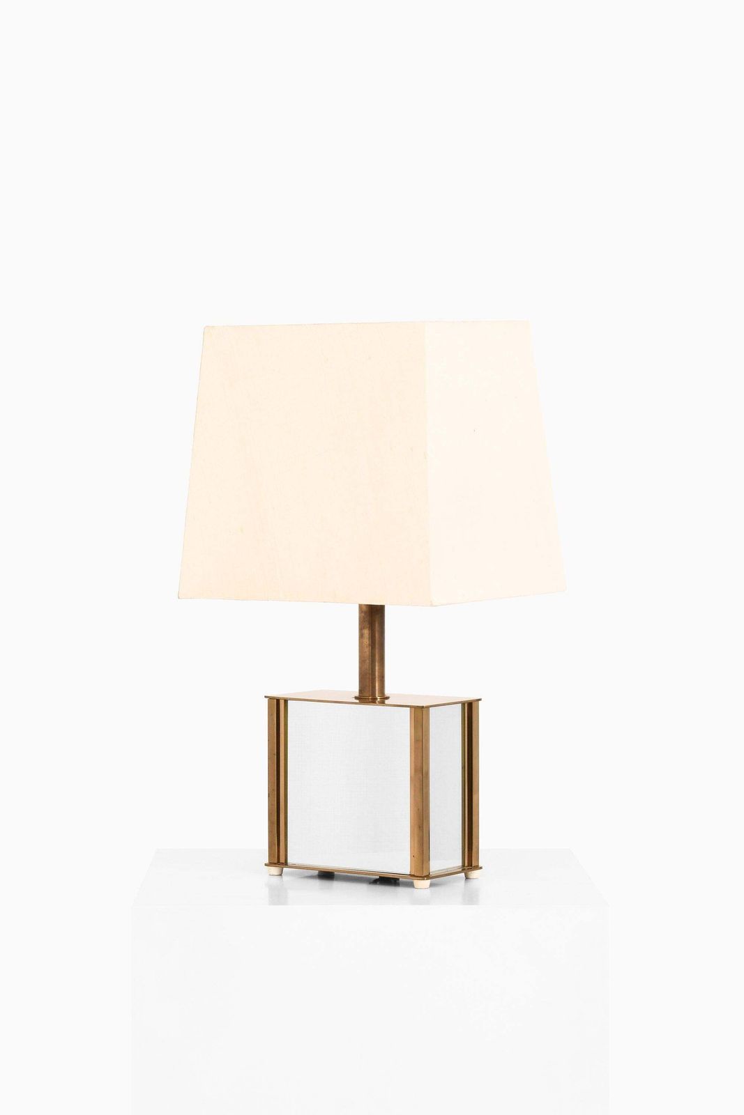 Pair Of Bergboms Table Lamps In Brass, Mirrored Glass And Silk Shades, 1970's photo Lighting