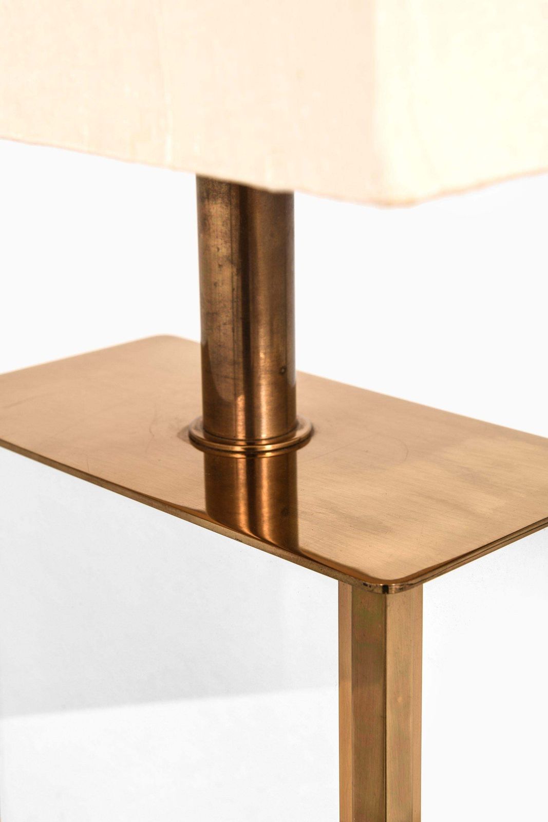 Pair Of Bergboms Table Lamps In Brass, Mirrored Glass And Silk Shades, 1970's photo buy