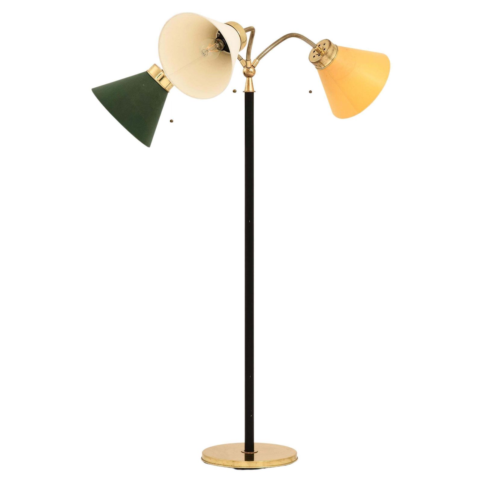 Floor Lamp In Brass, Black Metal And Original Shades By Josef Frank, 1938