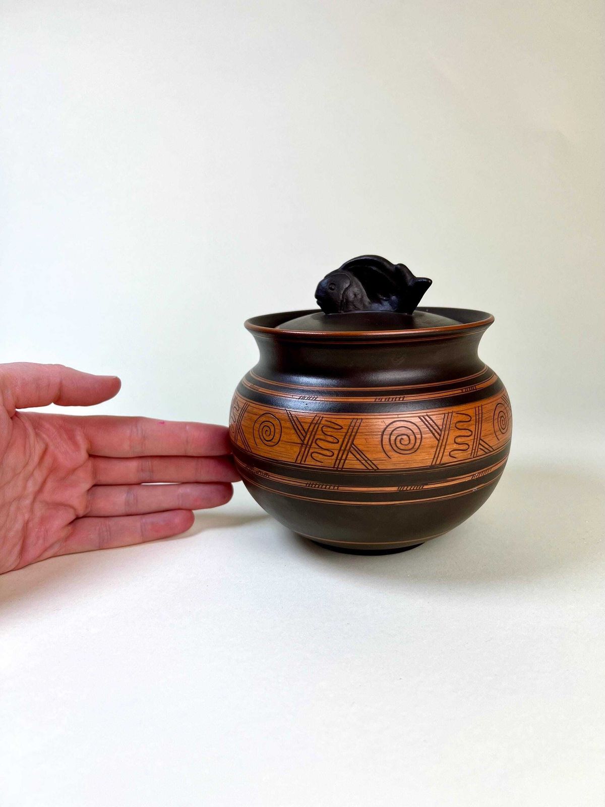Vintage Swiss Studio Pottery Lidded Ceramic Pot By Frick, Handmade Folk Art Canister photo Home Decor