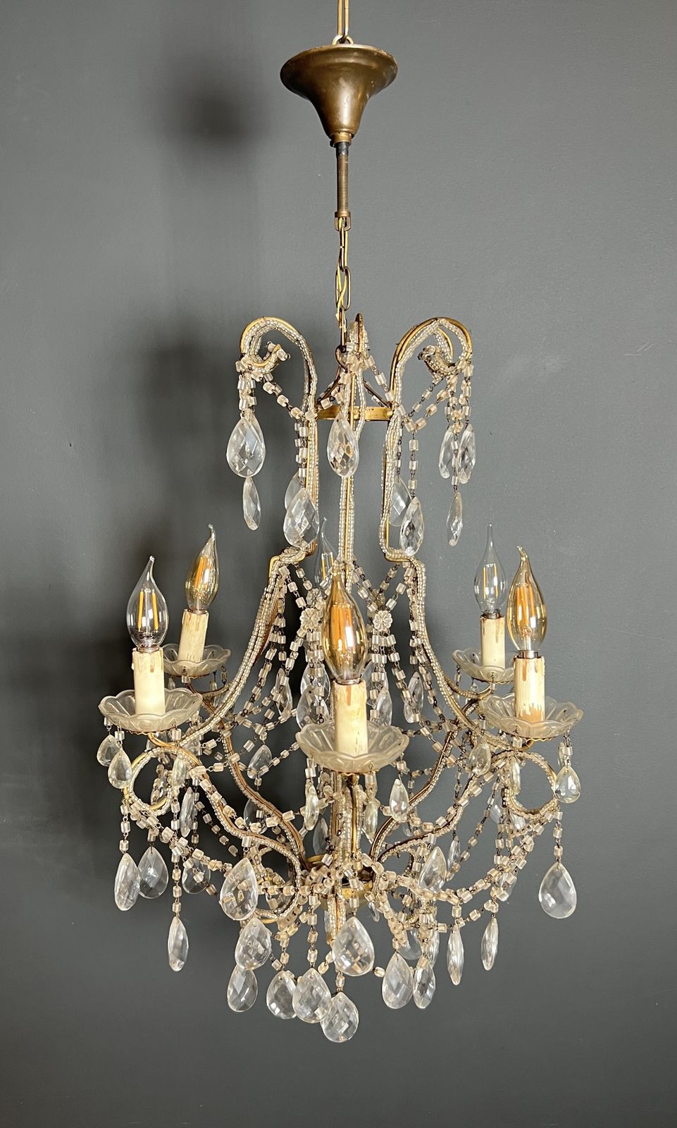 Italian Pearl And Crystal Chandelier photo for sale