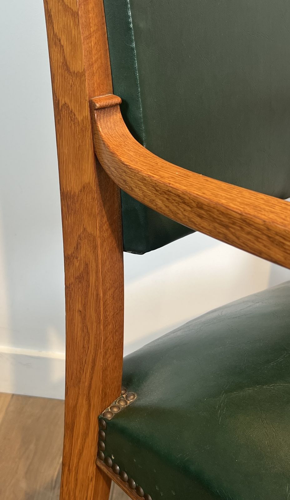 photo furniture Pair Of Art Deco Oak And Leather Armchairs By De Coene Frères