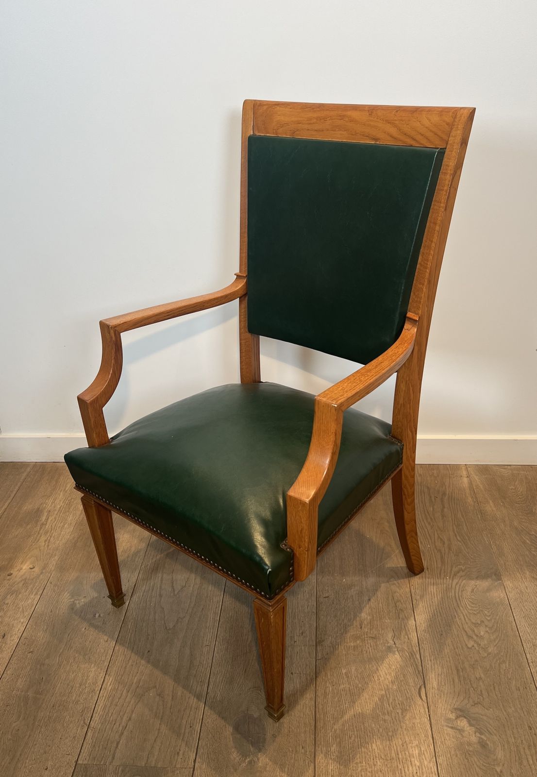 photo buy Pair Of Art Deco Oak And Leather Armchairs By De Coene Frères