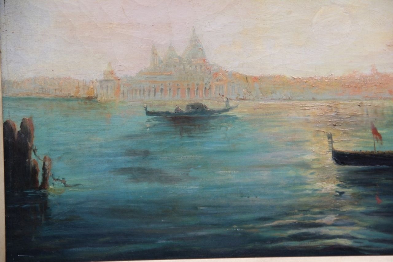Early 20th Century Oil Painting Of The Venetian Lagoon photo Art