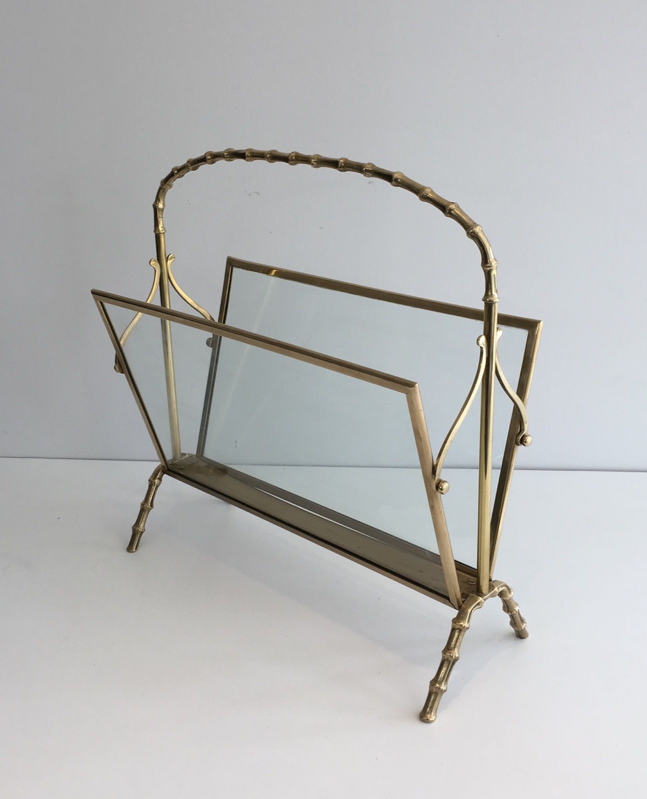 Faux Bamboo Style Magazine Rack In Brass From Maison Baguès photo for sale