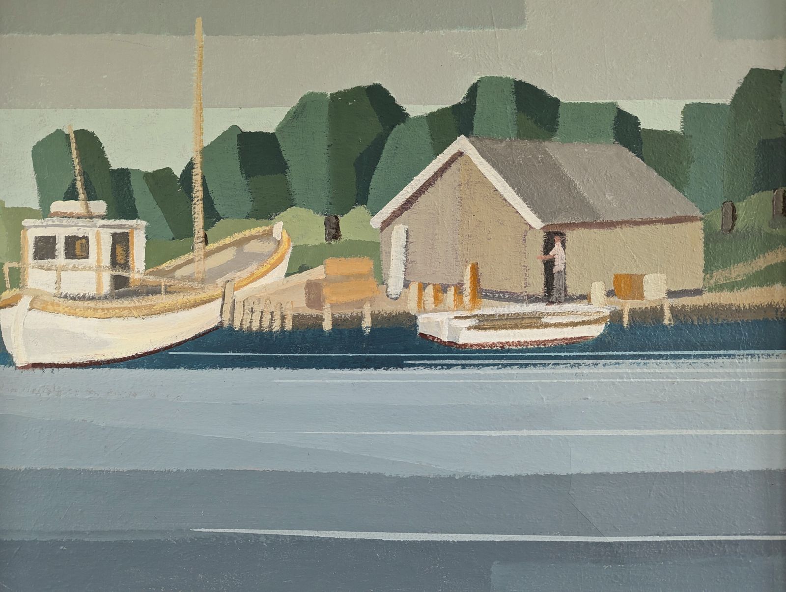 The Boathouse, Oil Painting, 1990s photo vinterior