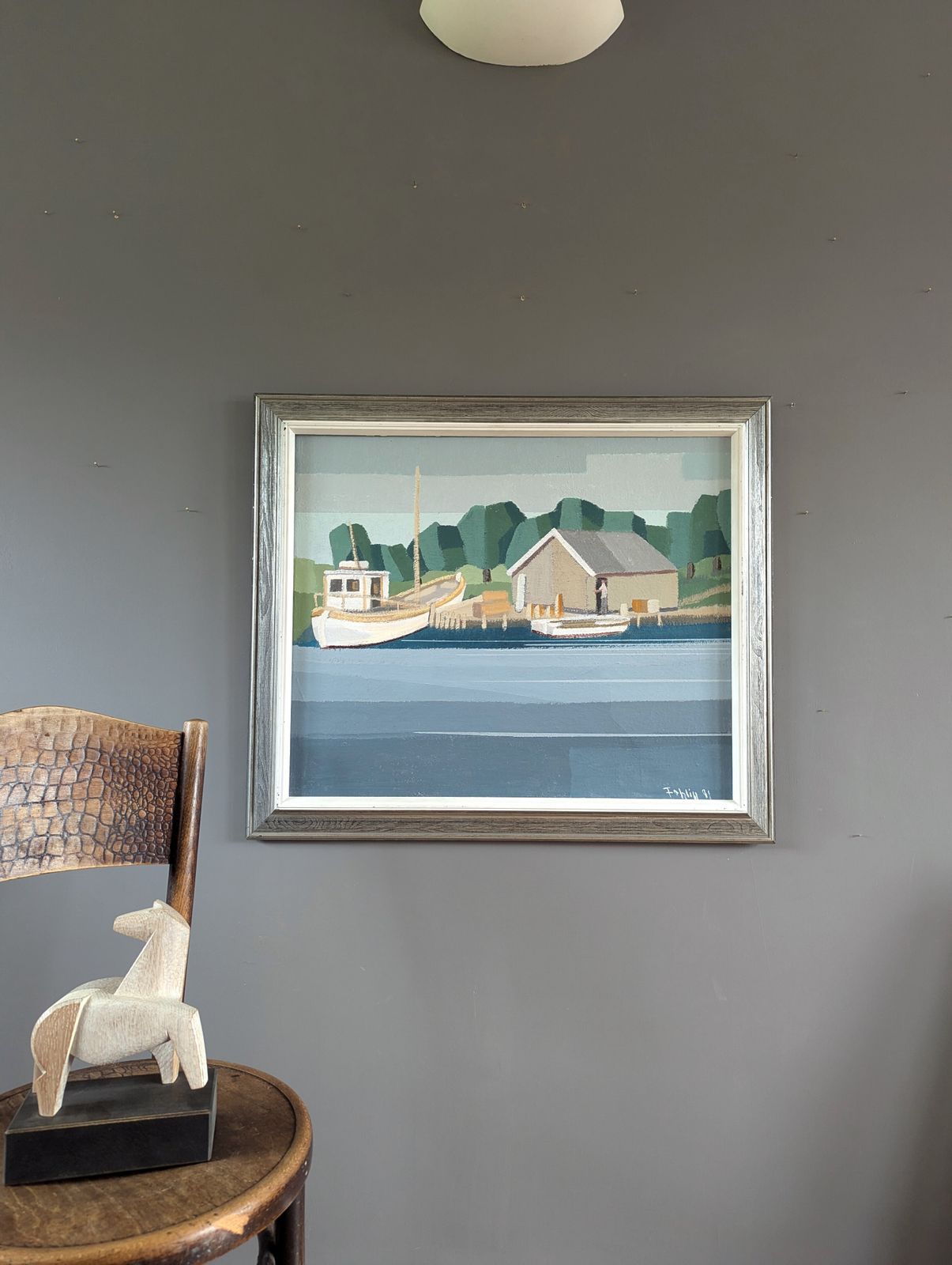Art The Boathouse, Oil Painting, 1990s photo