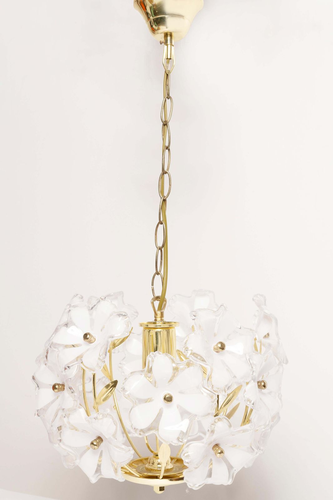 Mid Century, Hollywood Regency Medium Ceiling Lamp, White Flowers, Italy, 1960s photo for sale