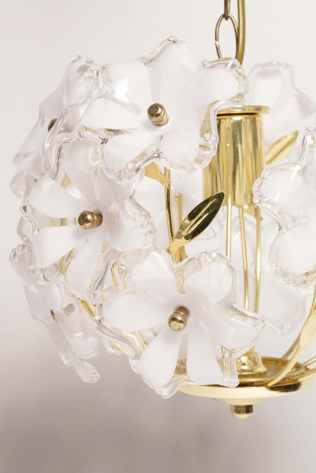 Mid Century, Hollywood Regency Medium Ceiling Lamp, White Flowers, Italy, 1960s photo Lighting