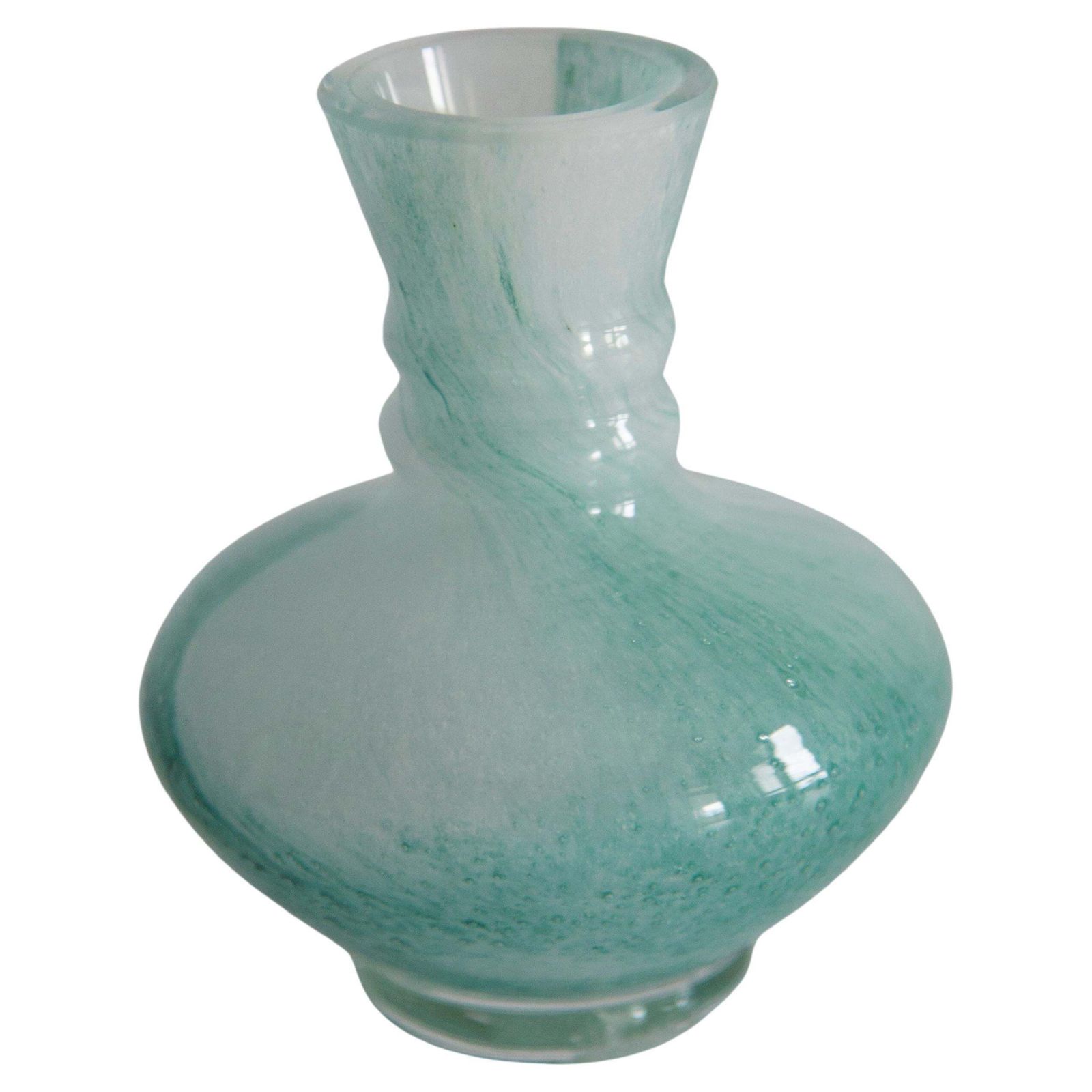 Mid Century Murano Glass White And Green Mini Vase, Europe, 1990s