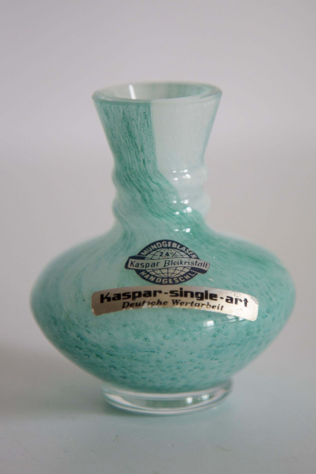 Mid Century Murano Glass White And Green Mini Vase, Europe, 1990s photo Home Decor