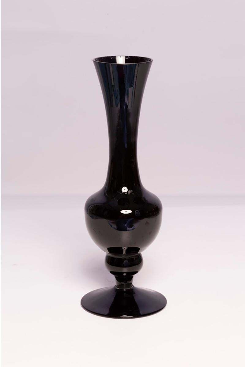 Slim Mid Century Vintage Black Dark Purple Glossy Vase, Europe, 1960s photo vinterior