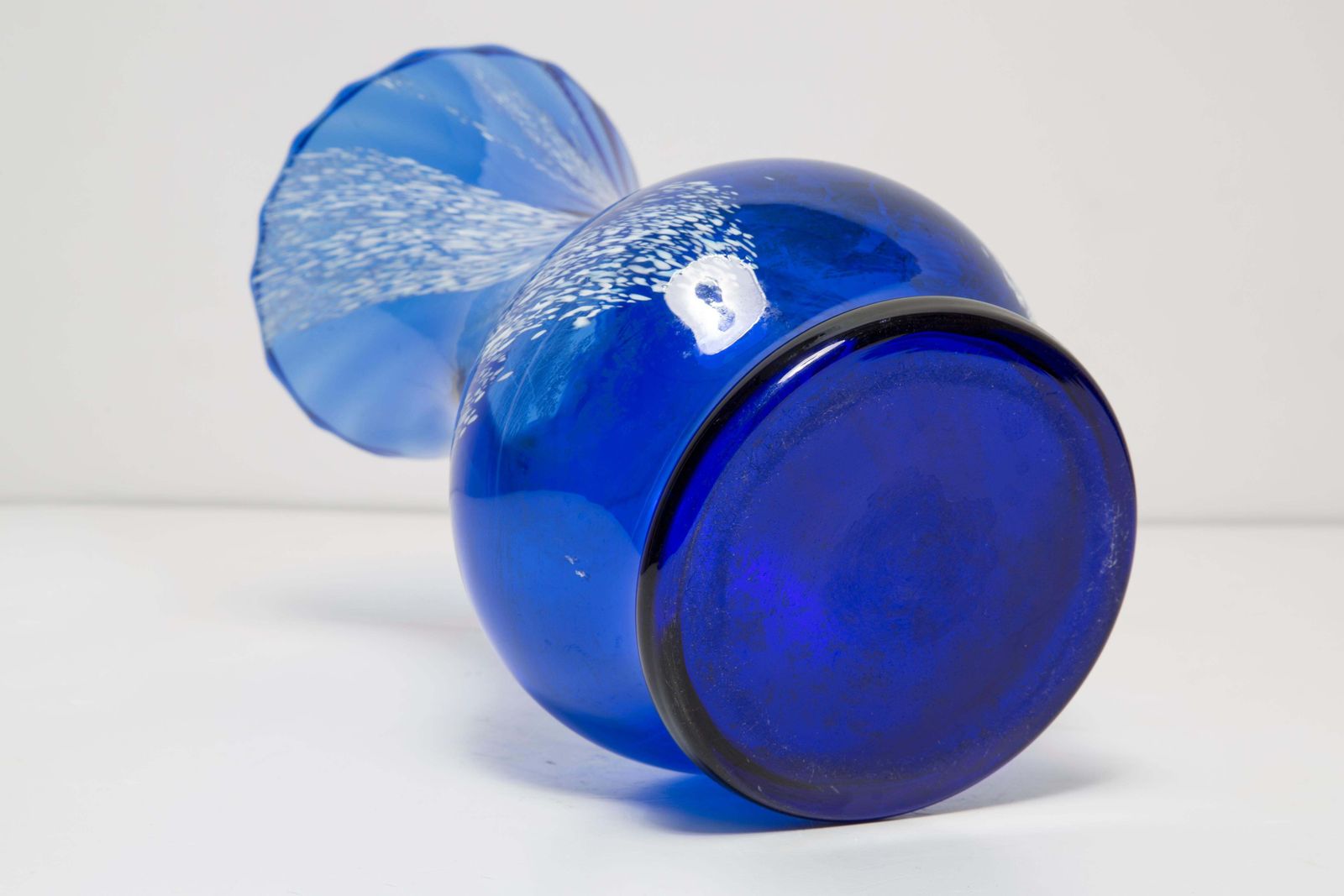 photo furniture Mid Century Vintage Blue And White Artistic Glass Vase, Europe, 1970s