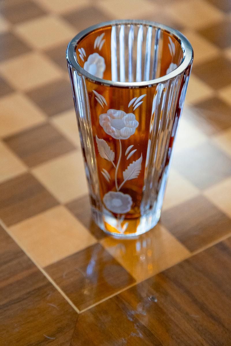 Mid Century Vintage Transparent And Orange Crystal Vase, Italy, 1960s photo for sale