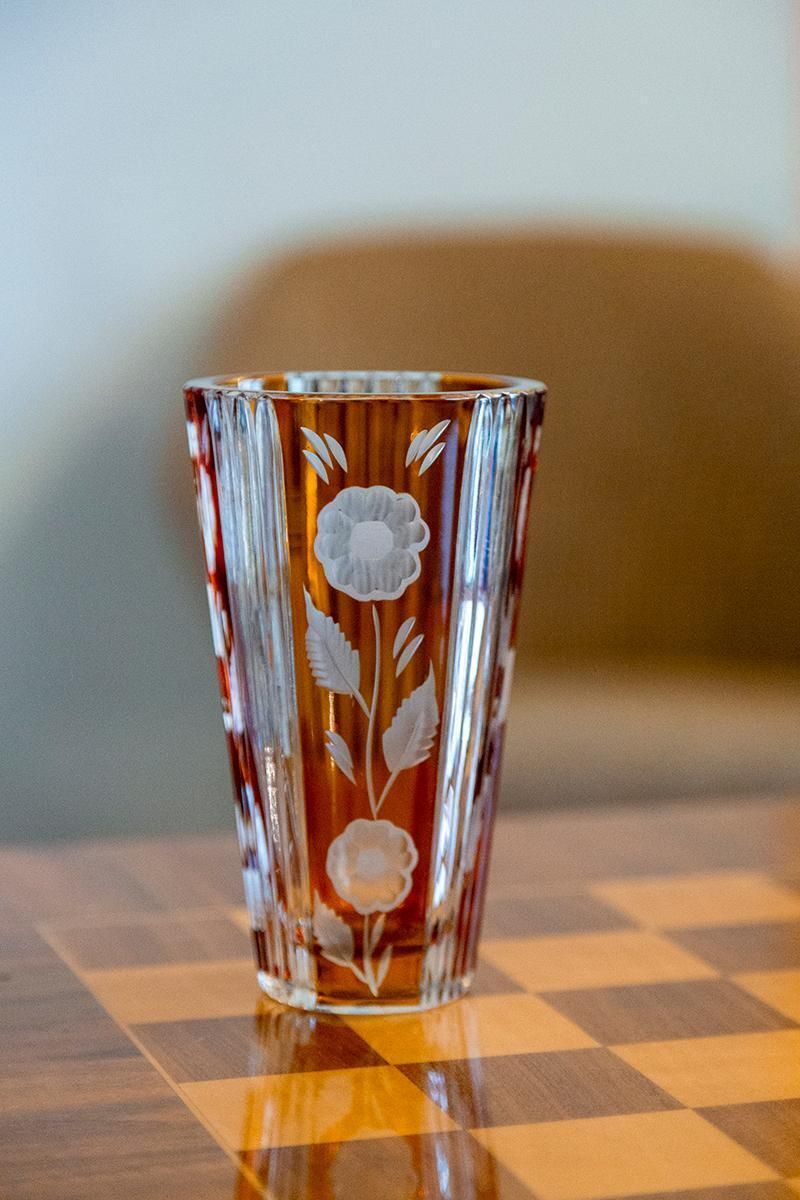 Mid Century Vintage Transparent And Orange Crystal Vase, Italy, 1960s photo Home Decor