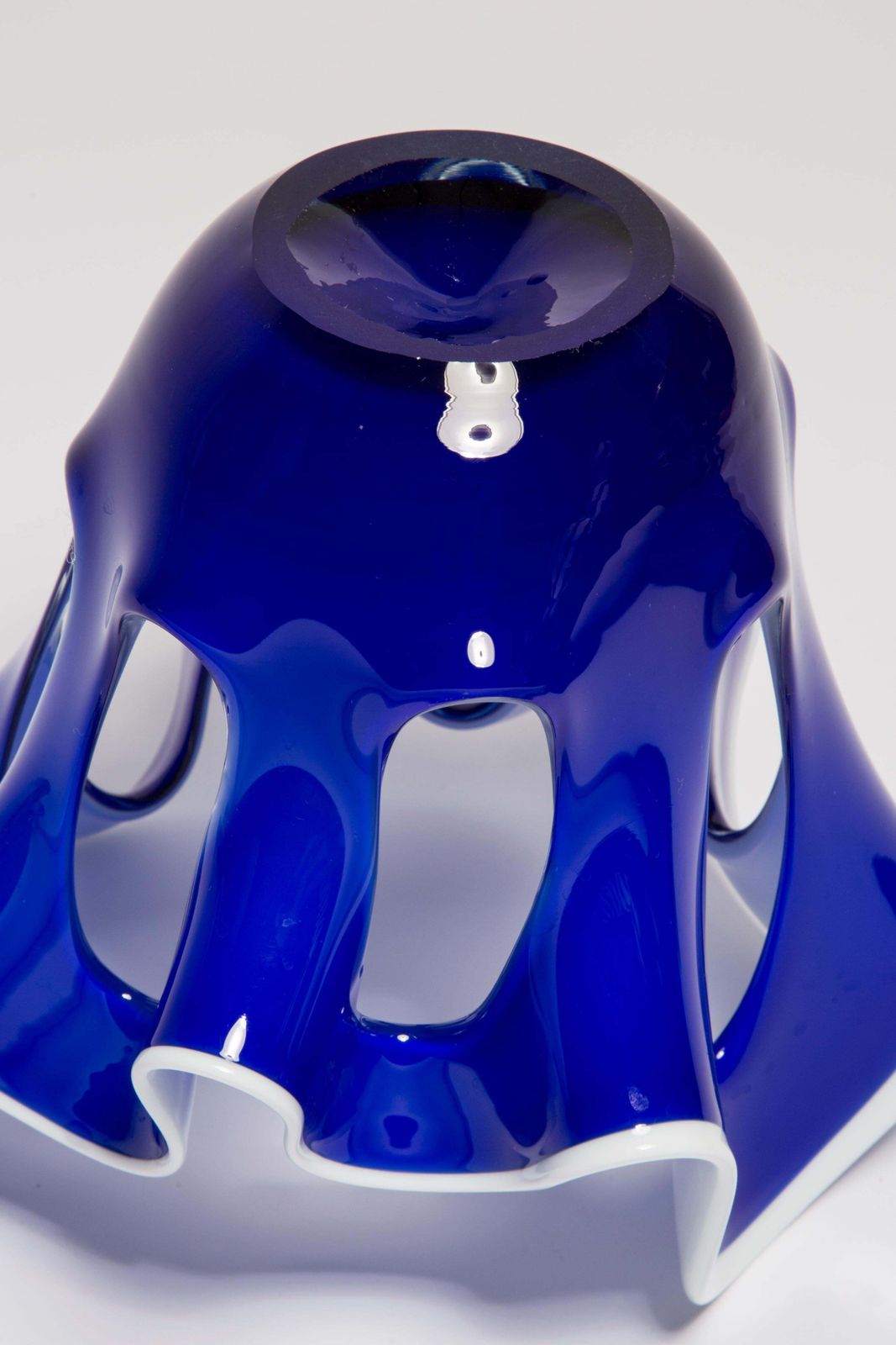 Mid Century Vintage Blue And White Artistic Glass Vase, Europe, 1970s photo vinterior