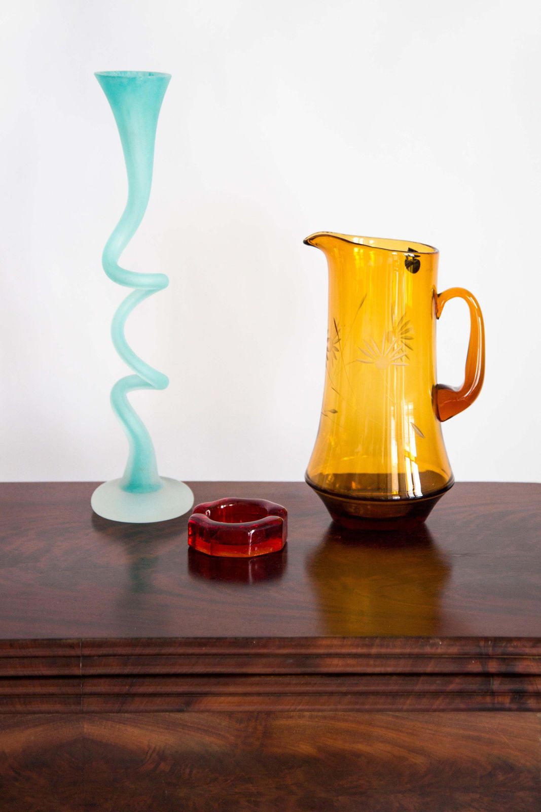 Mid Century Big Acqua Green Twisted Vase, Europe, 1960s photo furniture