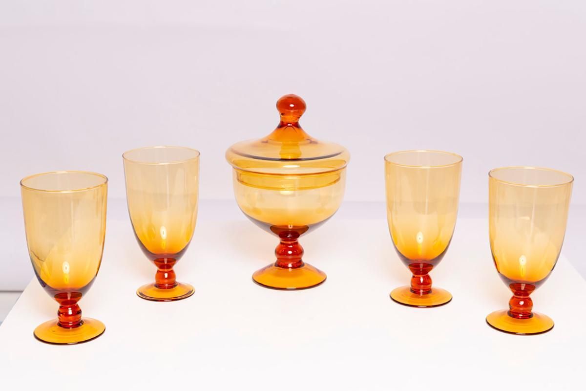Set Of Four Mid Century Glasses And Sugar Bowl, Murano, Europe, 1960s photo buy