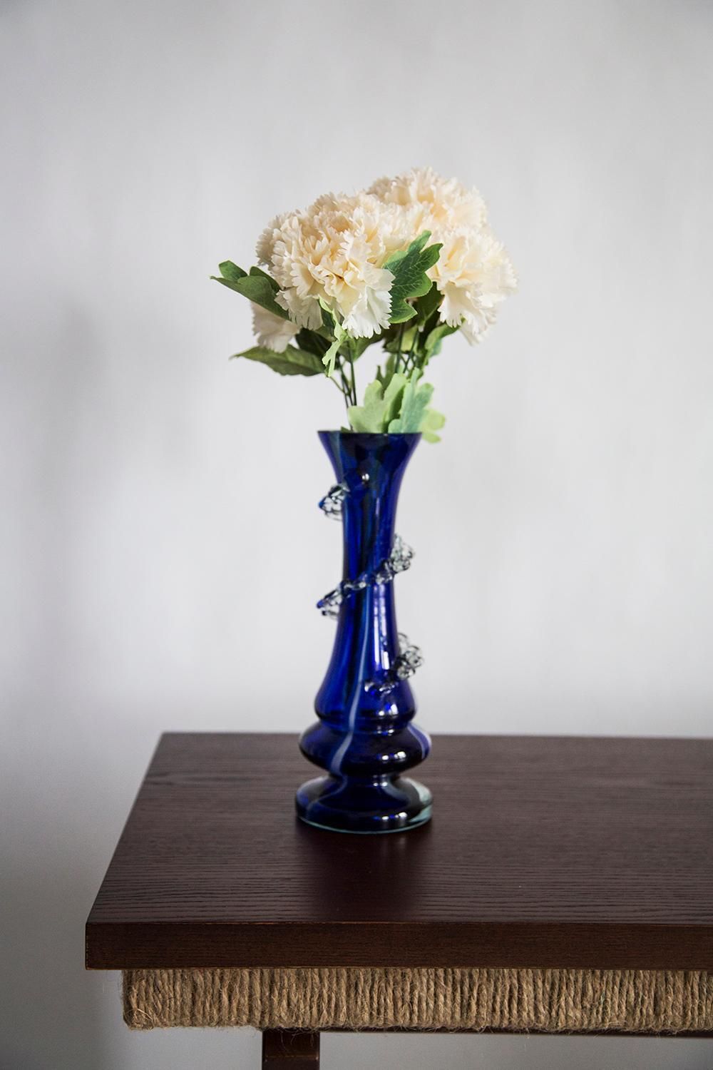 photo furniture Mid Century Vintage Artistic Glass Dark Blue Vase, Europe, 1970s