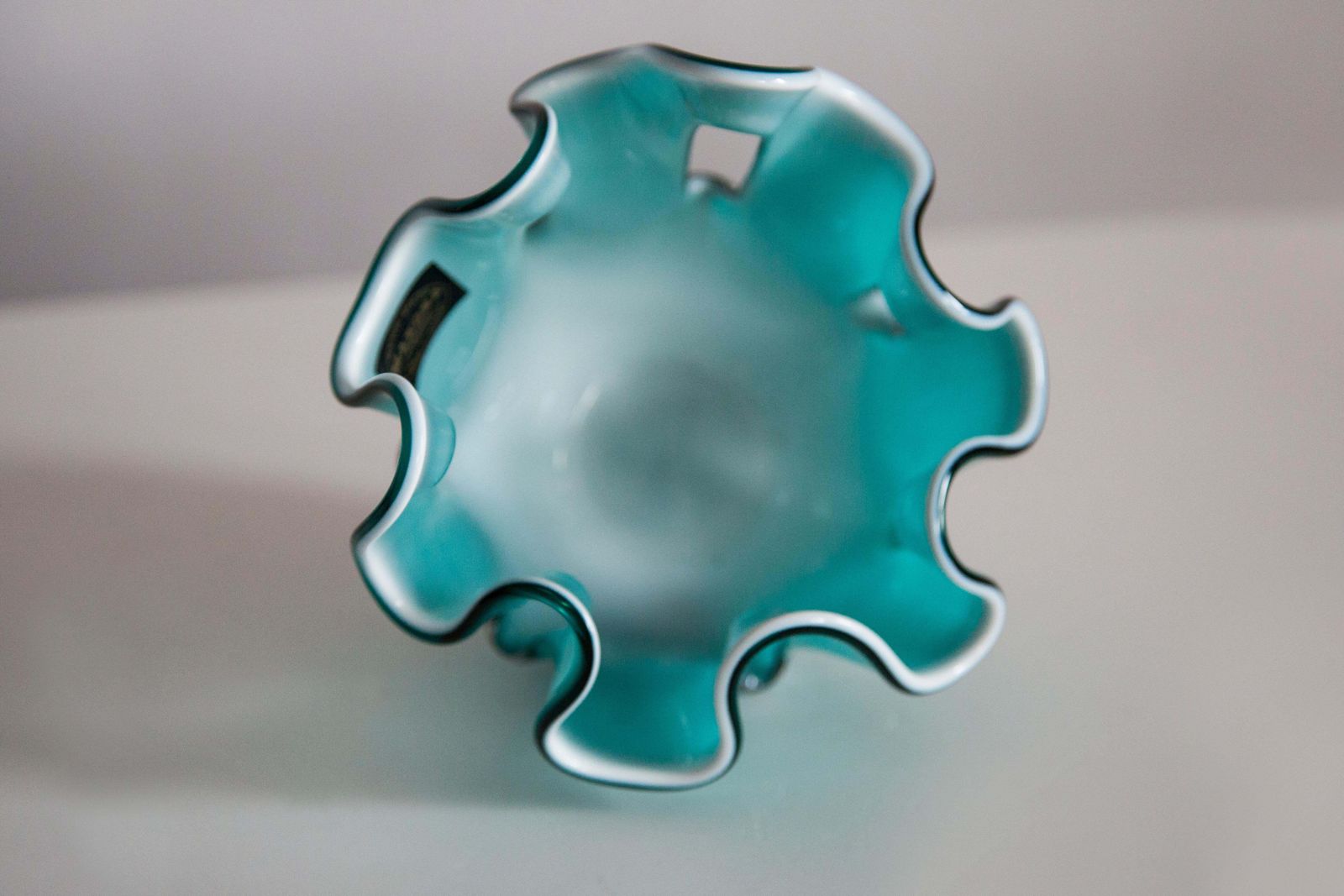 Mid Century Vintage Acqua And White Artistic Glass Vase, Europe, 1970s photo vintage