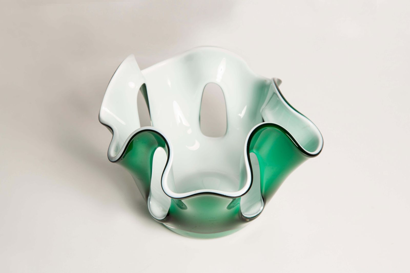 Mid Century Green And White Vase Artistic Bowl Candlestick, Europe, 1960s photo for sale