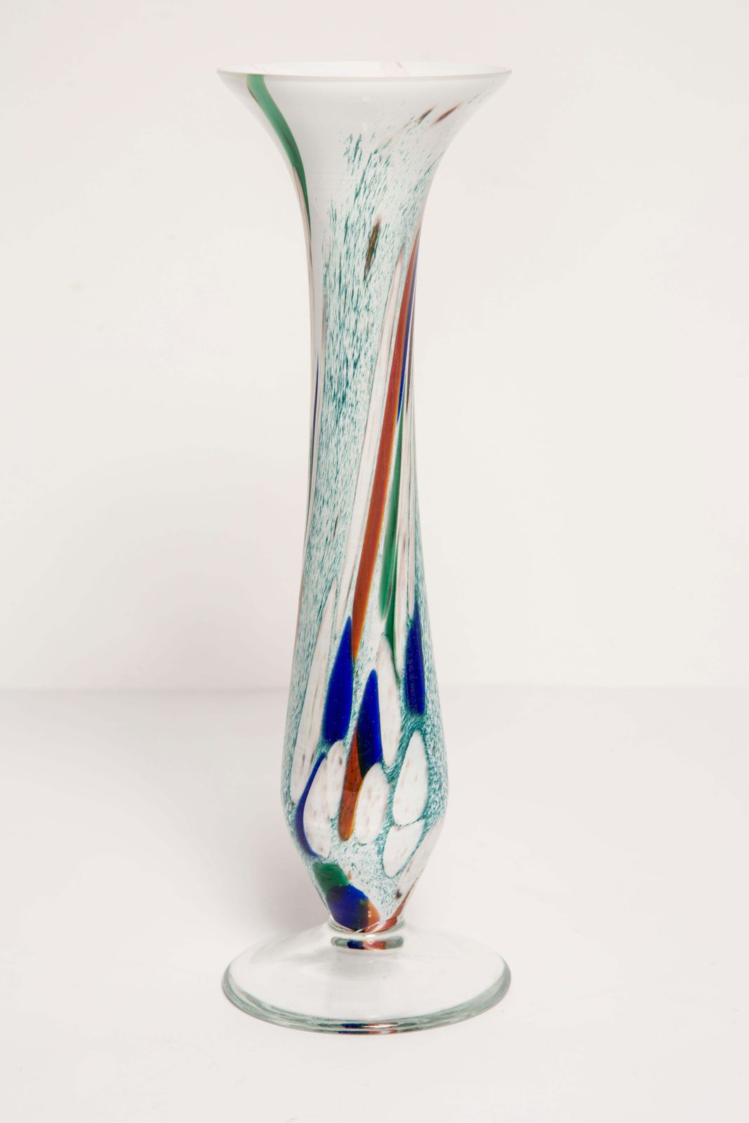 Midcentury Vintage White And Blue Slim Murano Vase, Italy, 1960s photo vintage