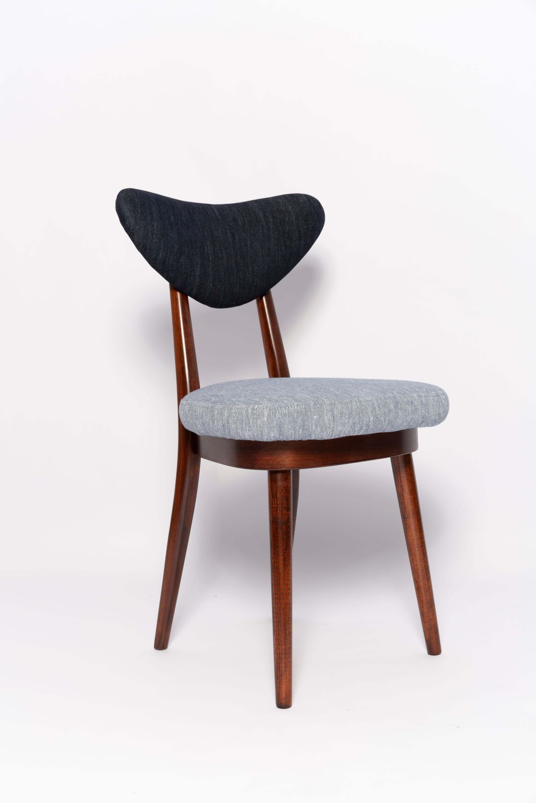 Mid Century Licht  En Donkerblauw Denim Hartstoel, Europa, Ca. Jaren 1960 photo vinterior