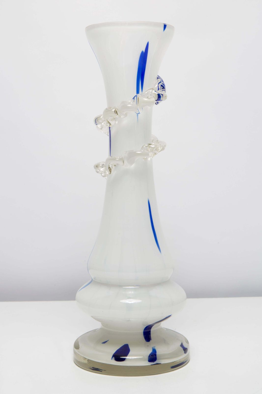 Mid Century Vintage Artistic Glass White And Blue Vase, Europe, 1970s photo Home Decor